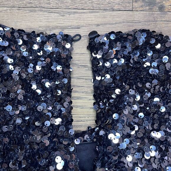 Alex Marie Sequined Blouse Stretch Short Sleeve Lined Party Top Black Womens XL - Picture 15 of 16